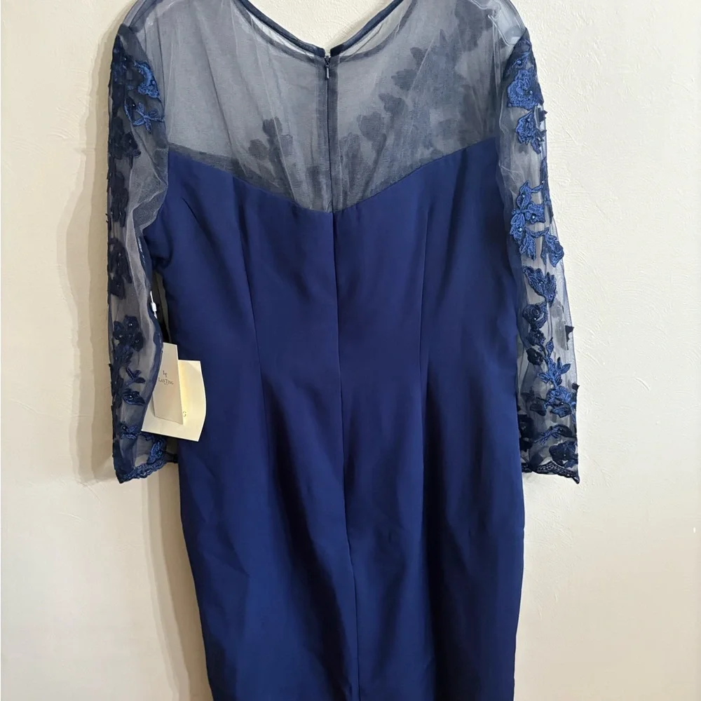 Elegant Navy Blue Lace Dress - Picture 7 of 9